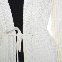 CH Carolina Herrera White Cable Knit Cotton Drawstring Waist Cardigan XS
