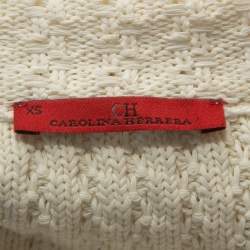 CH Carolina Herrera White Cable Knit Cotton Drawstring Waist Cardigan XS