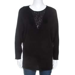 مملوكة مسبقًا Carolina Herrera Black Cashmere Blend Lace Insert Sweater S