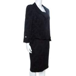 CH Carolina Herrera Black Embossed Jacquard Skirt Suit M