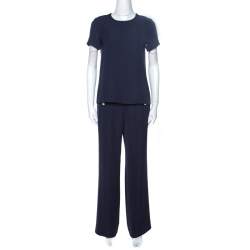 Pre Owned CH Carolina Herrera Navy Blue Top And Trousers Set S