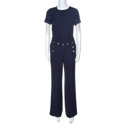 Pre Owned CH Carolina Herrera Navy Blue Top And Trousers Set S