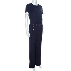 Pre Owned CH Carolina Herrera Navy Blue Top And Trousers Set S