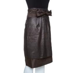 مملوكة مسبقًا CH Carolina Herrera Brown Lurex Jacquard Silk Bow Detail Skirt L