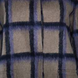 Pre Owned CH Carolina Herrera Beige Alpaca Trim Windowpane Check Coat XS