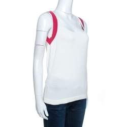 Pre Owned CH Carolina Herrera Bicolor Knit Contrast Trim Detail Sleeveless Top L