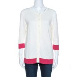 CH Carolina Herrera Bicolor Knit Button Front Cardigan L