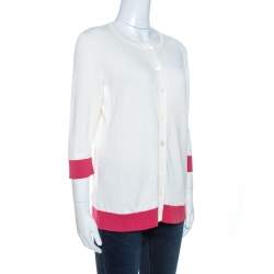 CH Carolina Herrera Bicolor Knit Button Front Cardigan L