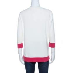 CH Carolina Herrera Bicolor Knit Button Front Cardigan L