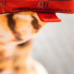 Pre Owned CH Carolina Herrera White & Brown Printed Silk Ruffled Blouse L