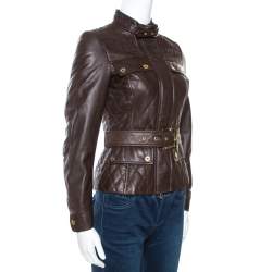CH Carolina Herrera Brown Leather Belted Jacket XS