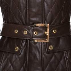 CH Carolina Herrera Brown Leather Belted Jacket XS