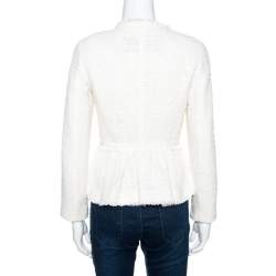 Pre Owned CH Carolina Herrera Off White Tweed Peplum Jacket S