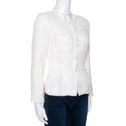 Pre Owned CH Carolina Herrera Off White Tweed Peplum Jacket S