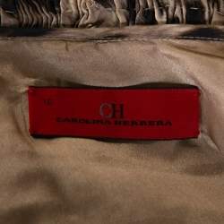 Pre Owned CH Carolina Herrera Beige Leopard Printed Silk Ruffle Detail Blouse L