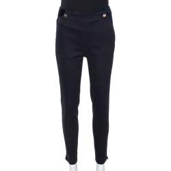 CH Carolina Herrera Navy Blue Cotton Tapered Pants S