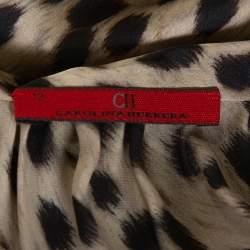 Pre Owned بلوزة سي أتش كارولينا هيريرا بأكمام طويلة حرير مطبوع نقشة الفهد بيج مقاس كبير (لارج)