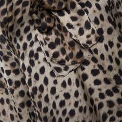 Pre Owned بلوزة سي أتش كارولينا هيريرا بأكمام طويلة حرير مطبوع نقشة الفهد بيج مقاس كبير (لارج)