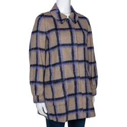 Pre Owned CH Carolina Herrera Beige Windowpane Checked Wool Coat XS