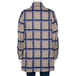 Pre Owned CH Carolina Herrera Beige Windowpane Checked Wool Coat XS