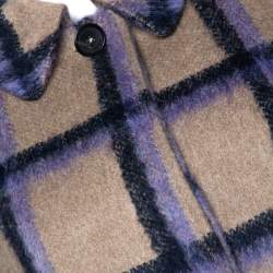 Pre Owned CH Carolina Herrera Beige Windowpane Checked Wool Coat XS