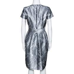 Pre Owned فستان سي أتش كارولينا هيريرا متوسط الطول قماش بروكاد رصاصي صغير (سمول) 