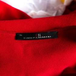 Pre Owned CH Carolina Herrera Red Knit Pleated Hem Cardigan M