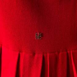 Pre Owned CH Carolina Herrera Red Knit Pleated Hem Cardigan M
