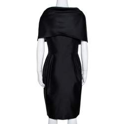 Pre Owned فستان سي إتش كارولينا هيرير حرير أسود بديرابيه بفيونكة مقاس متوسط (ميديوم)