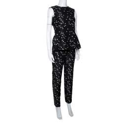 CH Carolina Herrera Black Polka Dot Peplum Top & Pant Set XS