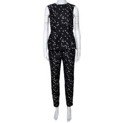 CH Carolina Herrera Black Polka Dot Peplum Top & Pant Set XS