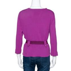 CH Carolina Herrera Fuschia Stretch Knit Belted Cardigan L