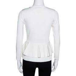 Pre Owned CH Carolina Herrera Off White Knit Peplum Cardigan XS