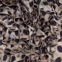 Pre Owned بلوزة سي أتش كارولينا هيريرا منفوشة حرير مطبوع نقشة الفهد بني مقاس صغير (سمول)