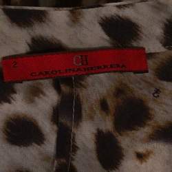 Pre Owned بلوزة سي أتش كارولينا هيريرا منفوشة حرير مطبوع نقشة الفهد بني مقاس صغير (سمول)