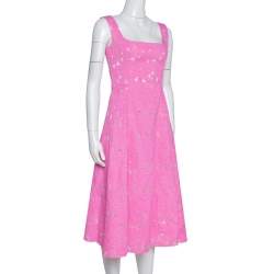 Pre Owned فستان سي أتش كارولينا هيريرا وردي بلا أكمام جاكار مقاس صغير - سمول
