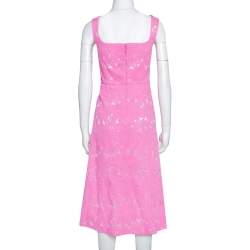 Pre Owned فستان سي أتش كارولينا هيريرا وردي بلا أكمام جاكار مقاس صغير - سمول