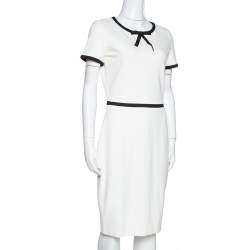مملوكة مسبقًا CH Carolina Herrera Off White Jersey Bow Detail Sheath Dress S