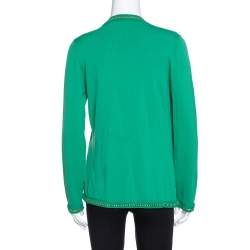 Pre Owned CH Carolina Herrera Green Knit Metal Detail Open Front Cardigan S