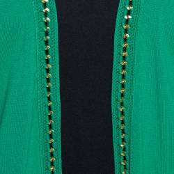 Pre Owned CH Carolina Herrera Green Knit Metal Detail Open Front Cardigan S