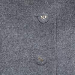 Pre Owned CH Carolina Herrera Grey Wool Fur Trim Peplum Jacket L