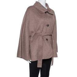 Pre Owned CH Carolina Herrera Taupe Wool & Cashmere Belted Coat XS