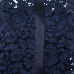 Pre Owned CH Carolina Herrera Navy Blue Lace Flared Coat S