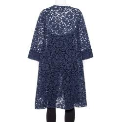 Pre Owned CH Carolina Herrera Navy Blue Lace Flared Coat S