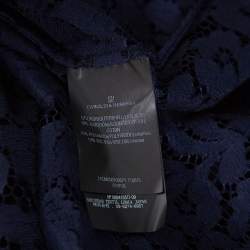 Pre Owned CH Carolina Herrera Navy Blue Lace Flared Coat S