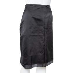 Pre Owned CH Carolina Herrera Black Satin Silk Pleat Underlay Skirt L