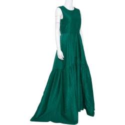 Pre Owned فستان سهرة سي إتش كارولينا هيريرا جاكار أخضر مورد مقاس متوسط - ميديوم