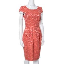 مملوكة مسبقًا CH Carolina Herrera Orange Floral Jacquard Sheath Dress S