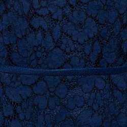 Pre Owned CH Carolina Herrera Navy Blue Lace Flounce Hem Midi Dress M