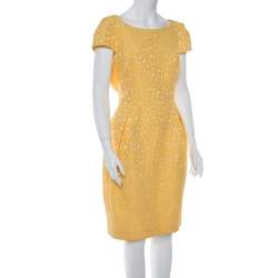 CH Carolina Herrera Yellow Floral Jacquard Sheath Dress XL